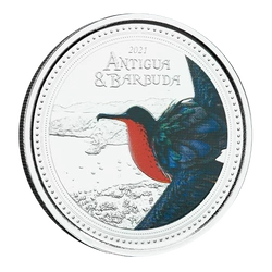 Antigua & Barbuda: Fregata wielka kolorowana 1 uncja Srebra 2021