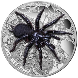 Niue: Australia's Funnel-Web Spider kolorowany 5 uncji Srebra 2023 Proof Ultra High Relief