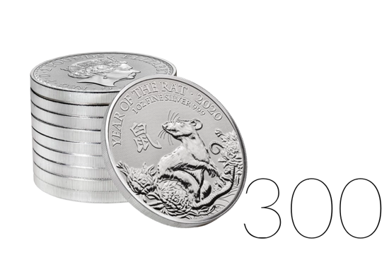 Rok Szczura 1 uncja Srebra Wielka Brytania PAKIET 300 SZTUK 2020