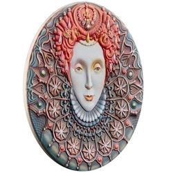 Niue: Women - Elizabeth I kolorowana $5 Srebro 2022 High Relief Antiqued Coin