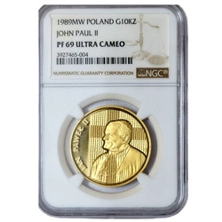 Jan Paweł II 1 uncja Złota 1989 MS 69 Ultra Cameo