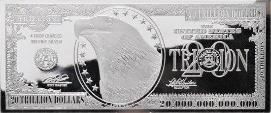20 Trylionów Dolarów 4 uncje Srebra 2018 Proof