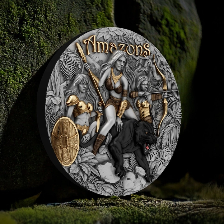 Niue: Amazons kolorowany/pozłacany 2 uncje Srebra 2025 Antiqued Coin