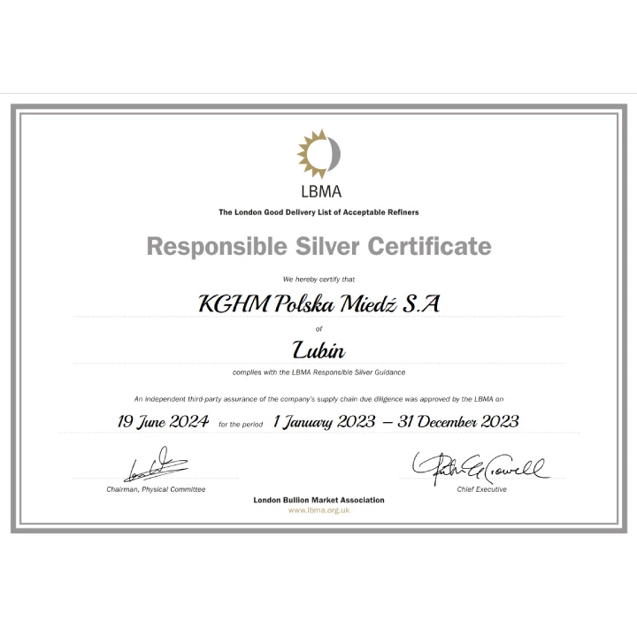 Sztabka KGHM - Gąska 975,7 uncji Srebra LBMA GD Refiner