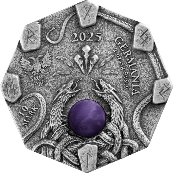 Witchcraft - Herbalist kolorowany 2 uncje Srebra 2025 Amethyst Antiqued Coin