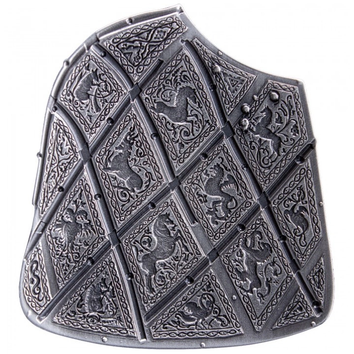 Trellised Targe Shield 2 uncje Srebra 2023 Stackable High Relief Antiqued
