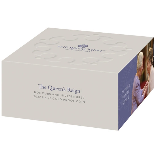 The Queen's Reign Honours and Investitures Złoto £5 2022 Proof