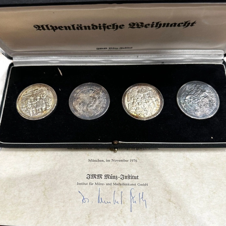 Zestaw 4 srebrnych medali "Alpenländische Heimat" - Alpine Christmas 1976