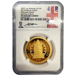 Queen Elizabeth II Platinum Jubilee 1 uncja Złota 2022 Proof NGC First Day of Issue PF70 Ultra Cameo