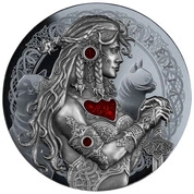 Niue: Boginie Miłości - Freja kolorowana $5 Srebro 2022 Black Proof Antiqued Coin 