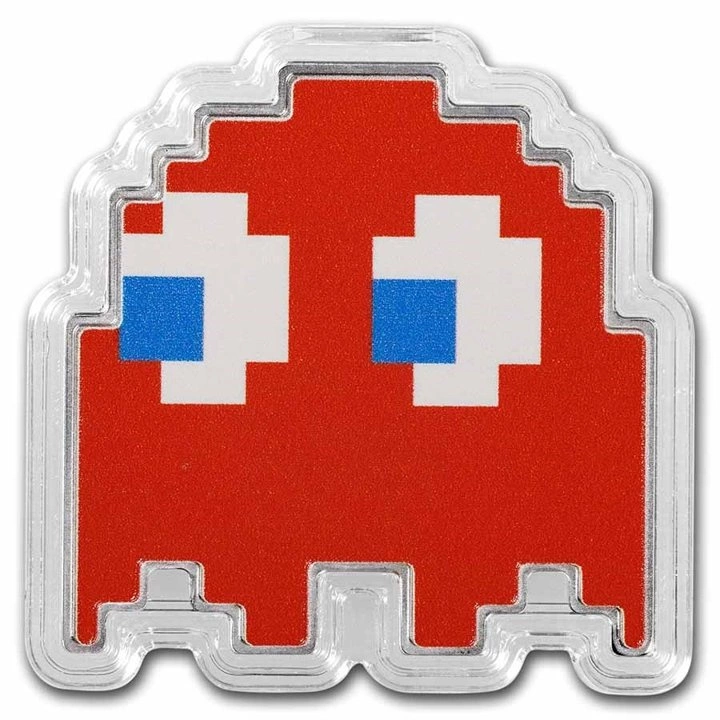 Niue: PAC-MAN GHOST "BLINKY" kolorowany 1 uncja Srebra 2022 Proof Shaped Coin