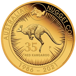 Australijski Kangur: 35 rocznica Kangaroo Nugget 1/4 uncji Złota 2021 Proof