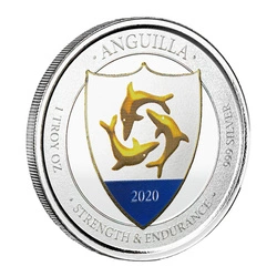 Anguilla: Coat of Arms kolorowany 1 uncja Srebra 2020 Proof
