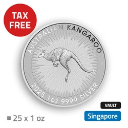 Australijski Kangur 25 uncji Srebra - przechowywane w bezcłowym magazynie w Singapurze (Malca-Amit)