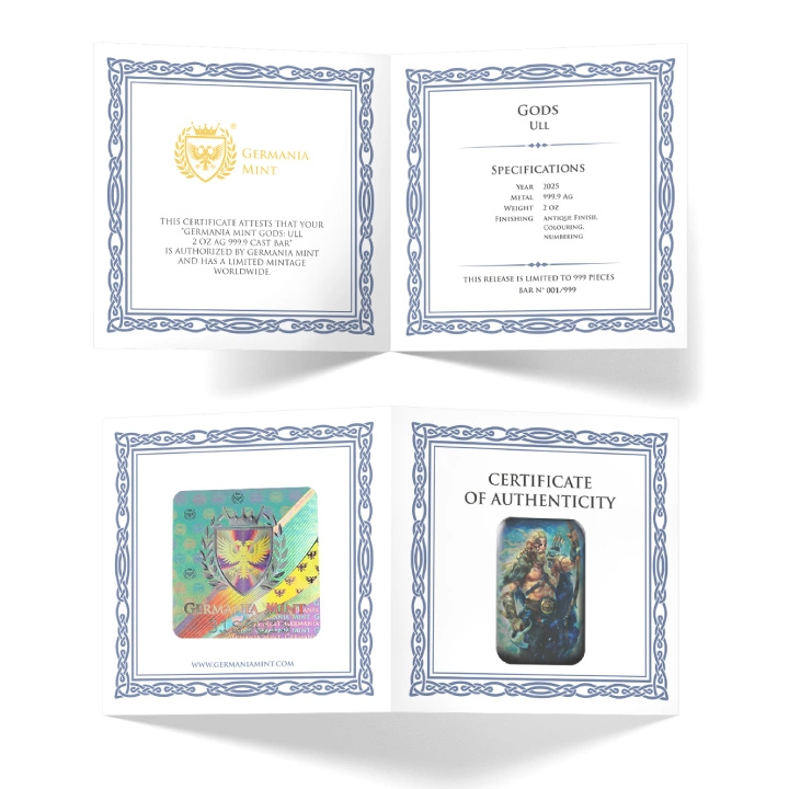 Sztabka Germania Mint: Gods - Ull kolorowany 2 uncje Srebra 2025 Antique Finish