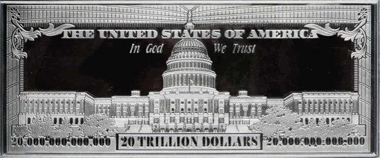 20 Trylionów Dolarów 4 uncje Srebra 2018 Proof