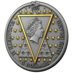 Niue: The Alchemists - Dr. J. Dee "Ars Speculum" $5 Srebro 2022 Antique Finish