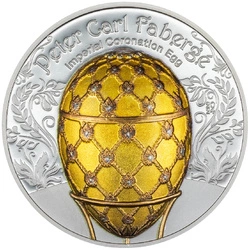 Mongolia: Peter Carl Fabergé - Imperial Coronation Egg kolorowany 2 uncje Srebra 2024 Proof High Relief