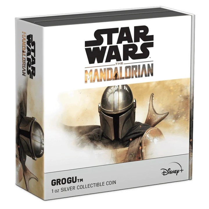 Niue: Star Wars The Mandalorian - Grogu kolorowany 1 uncja Srebra 2022 Antiqued Finish