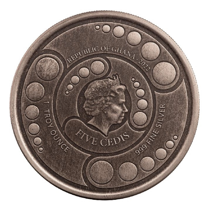 Ghana: Alien 1 uncja Srebra 2022 Antiqued Coin