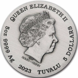 Tuvalu: 12 Lunar Animals kolorowany 5 uncji Srebra 2023 Antiqued Coin