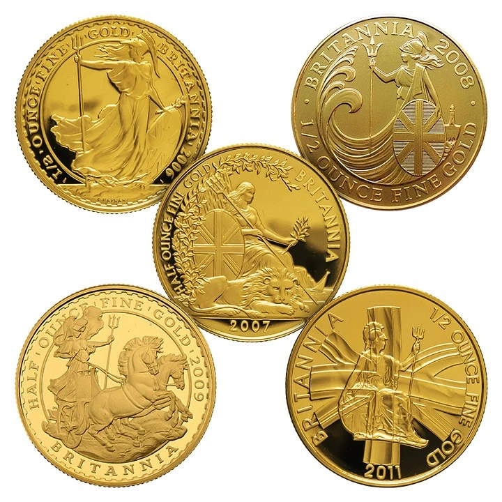 Britannia 1/2 uncji Złota Różne roczniki