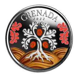 Grenada: Nutmeg Tree kolorowany 1 uncja Srebra 2022 Proof