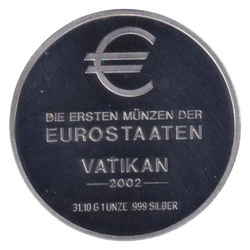 Moneta Die Ersten Munzen Der Eurostaaten Vatikan 1 Uncja Srebra 2002 