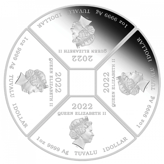 Tuvalu: Rok Tygrysa Quadrant kolorowany 1 uncja Srebra 2022 Proof