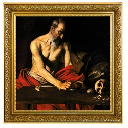 Niue: Caravaggio - Święty Hieronim piszący kolorowany, pozłacany 1 uncja Srebra 2022 Proof