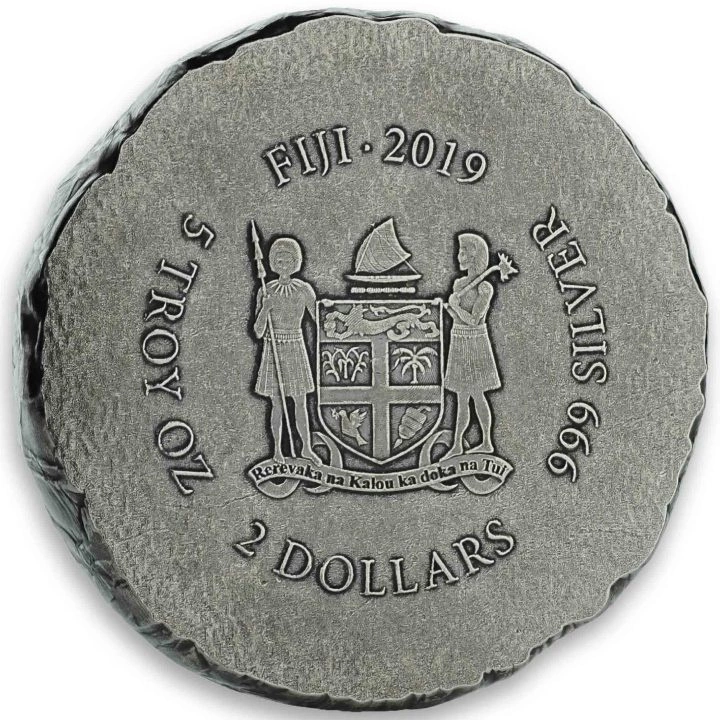 Fiji: Terracotta Warriors 5 uncji Srebra 2019 Antiqued Coin