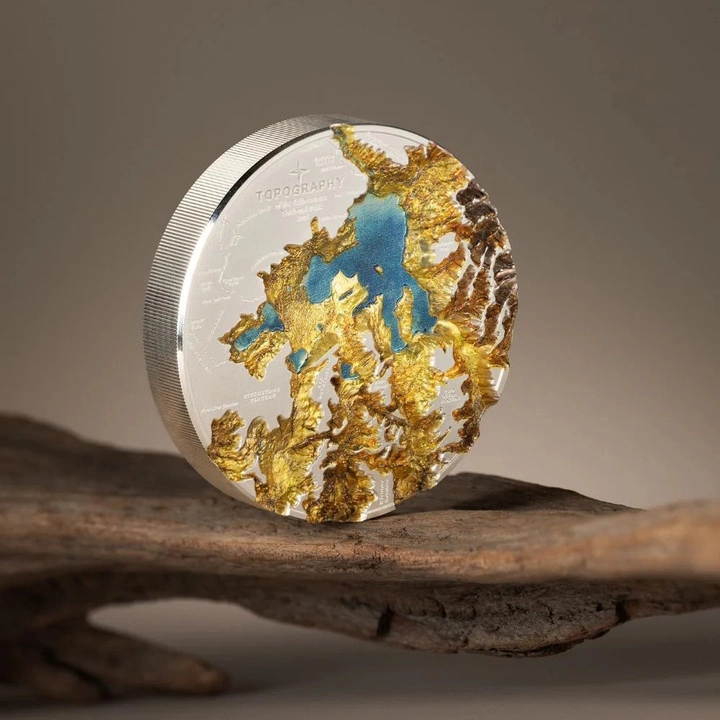 Cook Islands: Topography – Yellowstone kolorowany 5 uncji Srebra 2025 Proof