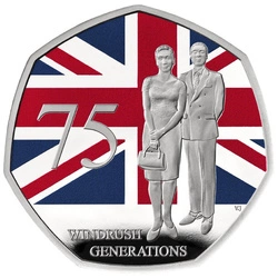75 Years of the Windrush Generation kolorowany 50p Srebro 2023 Proof 