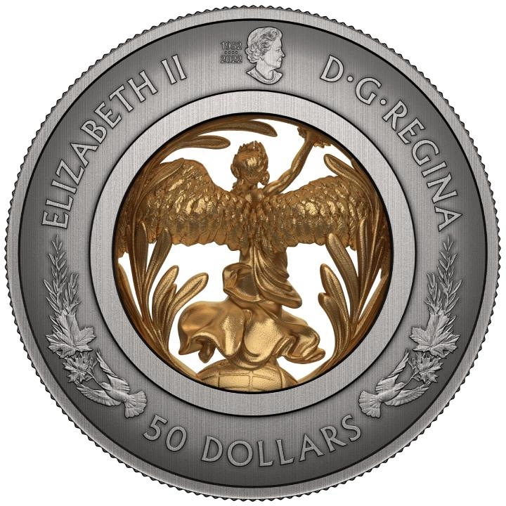 Canada: Allegory of Peace pozłacany $50 Srebro 2023 Antiqued Coin