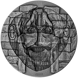 Cameroon: Maska Agamemnona pozłacana 2021 High Relief Antiqued Coin