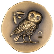Cook Islands: Athena’s Owl Gold 1 uncja Złota 2023 Ultra High Relief Antiqued Coin
