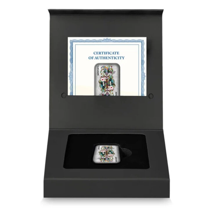 Sztabka Asturmint: Poker Cards - The Joker kolorowany 2 uncje Srebra 2024 Antique Finish