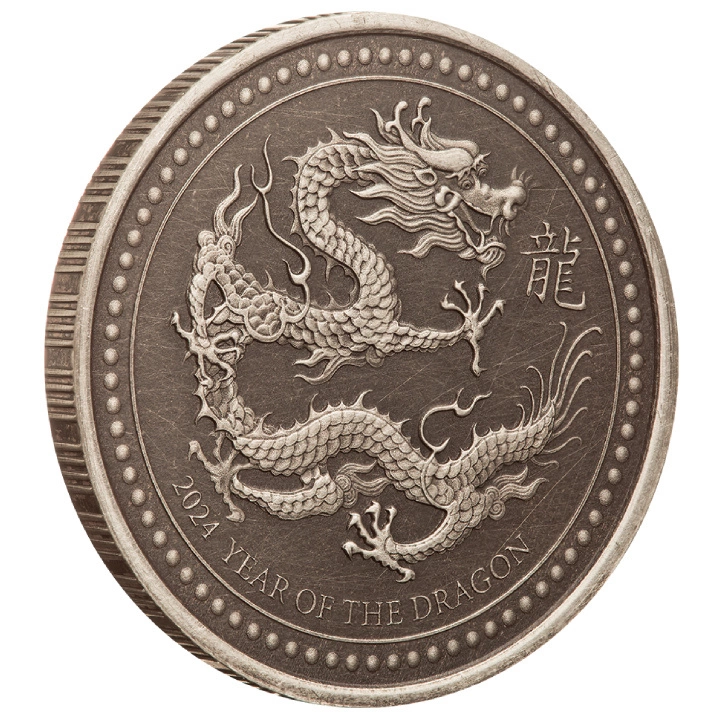 Samoa: Year of the Dragon 1/2 uncji Srebra 2024 Antiqued Coin