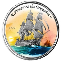 St. Vincent & The Grenadines: War Ship kolorowany 1 uncja Srebra 2022 Proof (Milkspot)