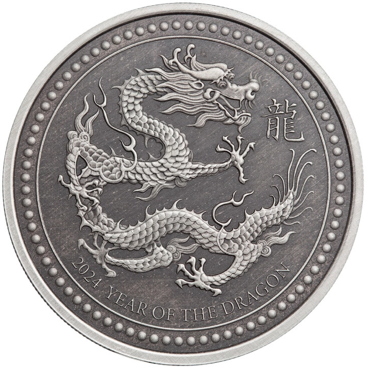 Samoa: Year of the Dragon 1 uncja Srebra 2024 Antiqued Coin (moneta w karcie)
