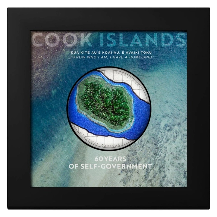 Cook Islands: 60 Years of Self-Government kolorowany 2 uncje Srebra 2025 Proof