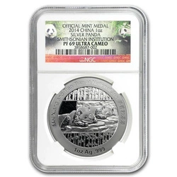 Smithsonian Institution: Chińska Panda 1 uncja Srebra 2014 PF69 Ultra Cameo