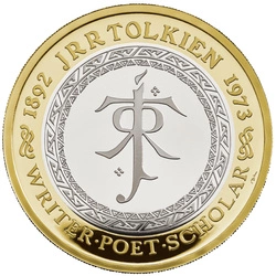 Celebrating the Life and Work of JRR Tolkien £2 pozłacany Srebro 2023 Proof Piedfort