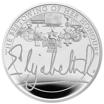 The Queen's Reign Honours and Investitures Srebro £5 2022 Proof