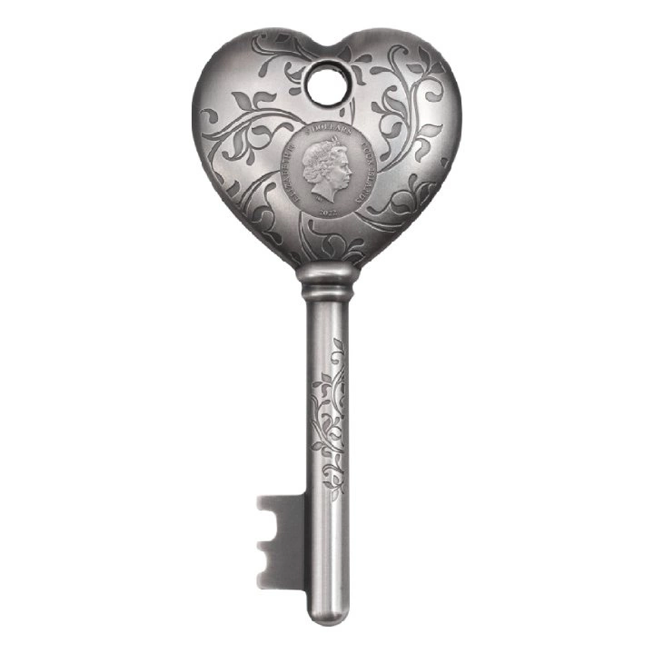 Cook Islands: Key to my Heart 1 uncja Srebra 2022 Ultra High Relief Antiqued Coin