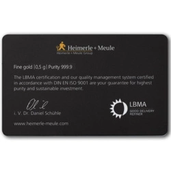 Sztabka Złota 0,5 g Heimerle Meule