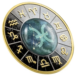 Cameroon: Znaki Zodiaku - Ryby kolorowane, pozłacane Srebro 2023 Black Proof