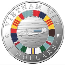 50th Anniversary of the End of Australia's Involvement in the Vietnam War kolorowany $2 Srebro 2023 Proof "C" Mintmark