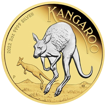 Australijski Kangur pozłacany 2 uncje Srebra 2022