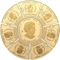 Zestaw Canada: The Celestial Circle kolorowany, pozłacany 8 srebrnych monet puzzli 2023 Proof 